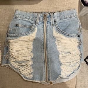 CARMAR denim skirt with embroidered glitter stars!